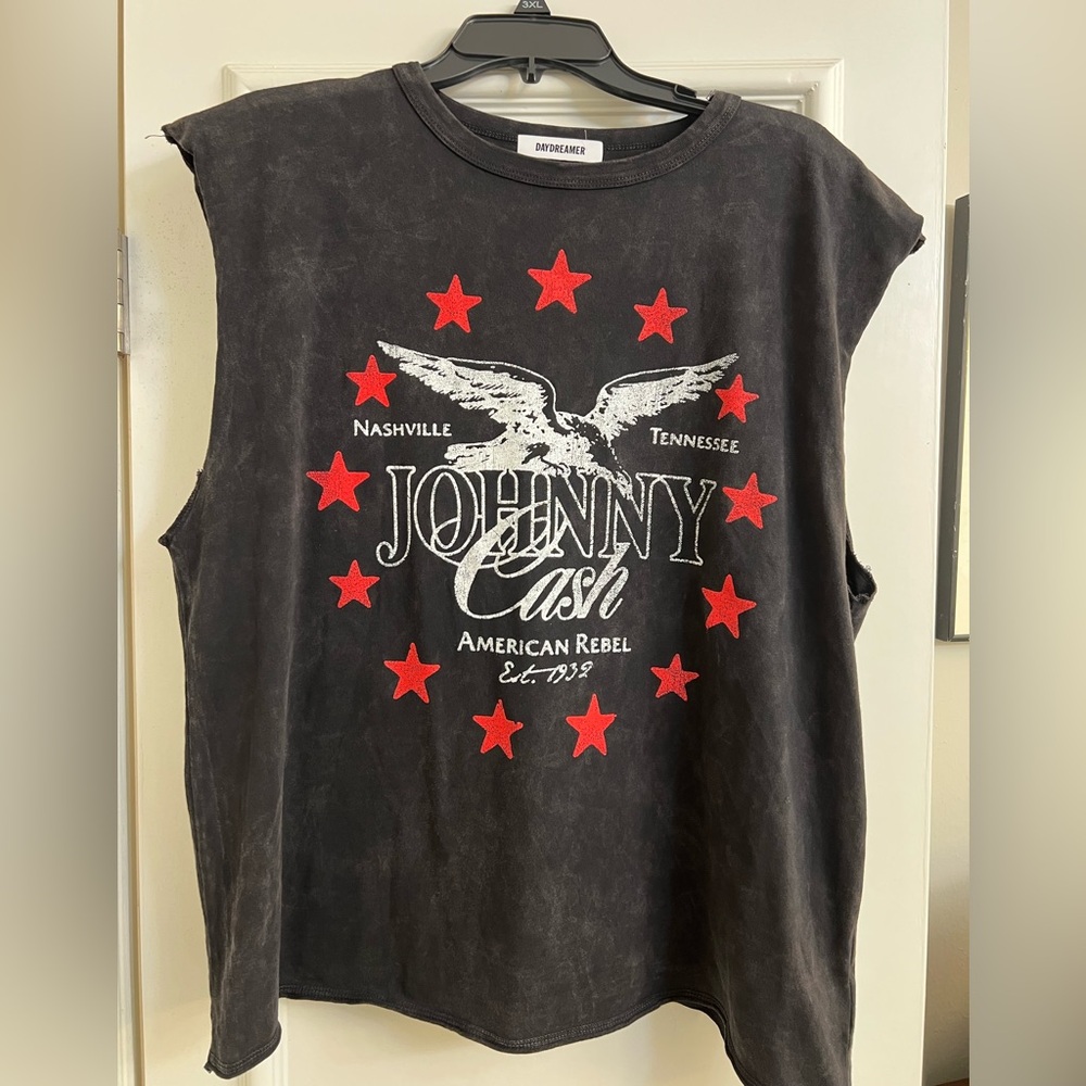 Johnny Cash featured on an acid wash muscle tank